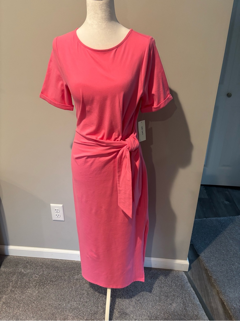 Side-Tie Midi Dress in Vibrant Coral Pink